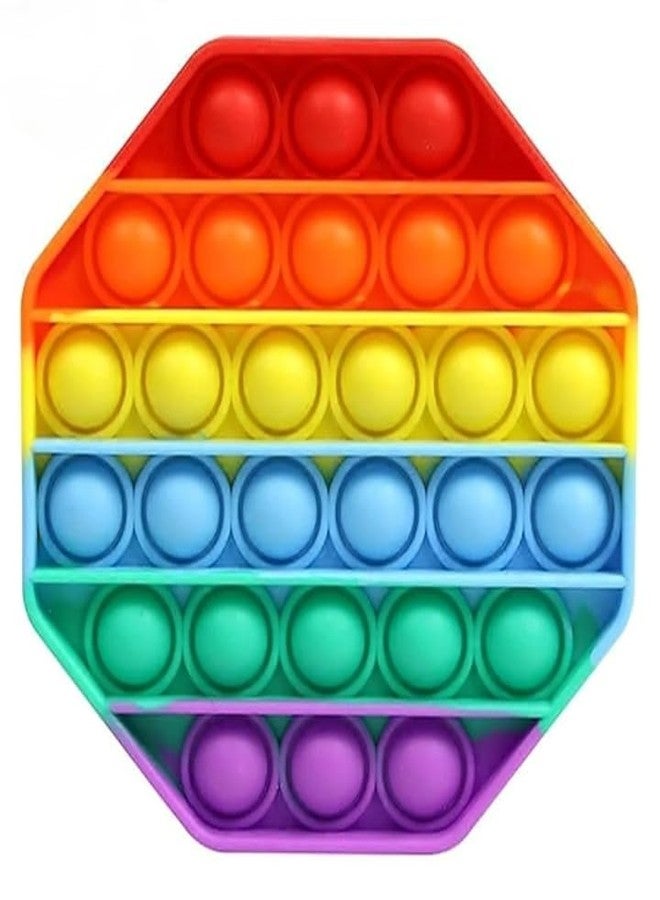 Manos Rainbow Pop It Fidget Toy, Octagon Shape, Silicone Bubble Sensory Stress Relief Push Pop Game Pack of 5 - Image 1